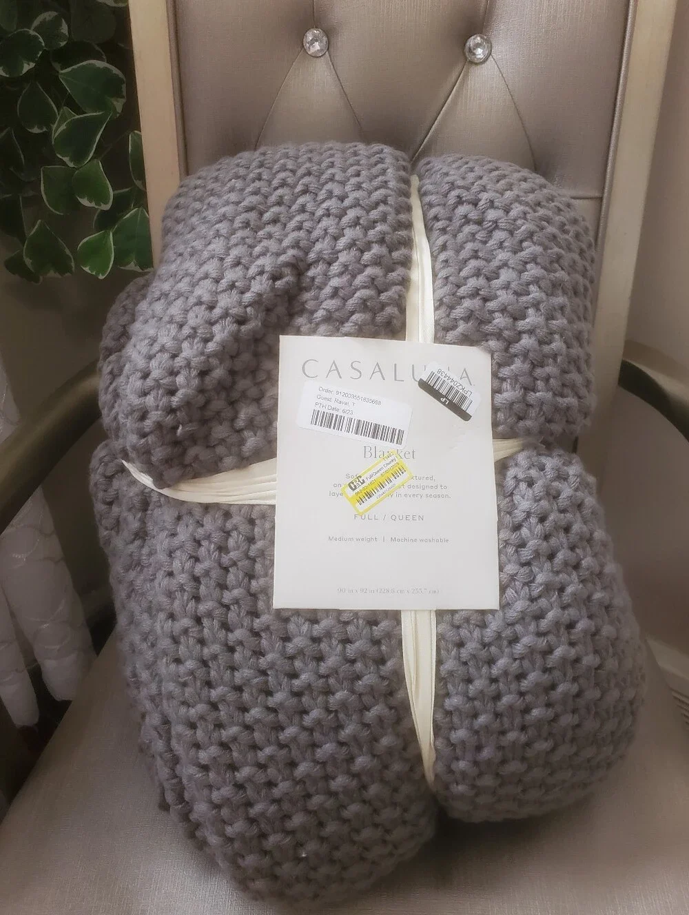 Casaluna Full/Queen Chunky Knit Throw Blanket - Dark Gray